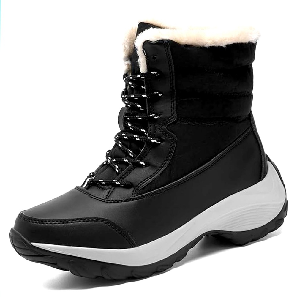 Fax Fur Lined Waterproof Lace Up Boots. Size 8. Black. NWT - Picture 1 of 10